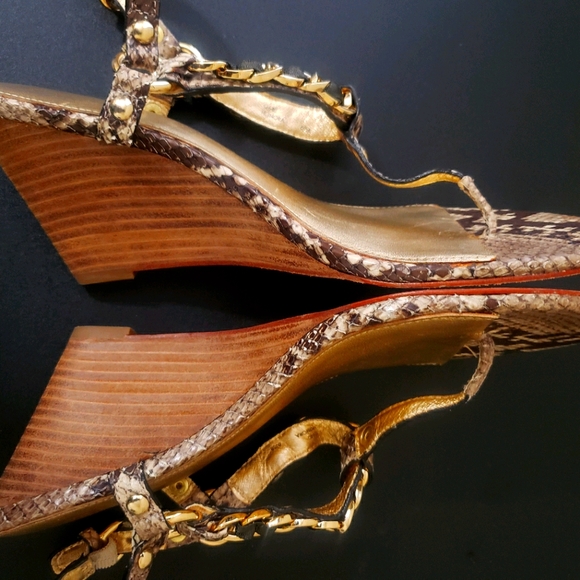 Snakeskin Wedges Embossed Leather Sandals COACH - Picture 3 of 9